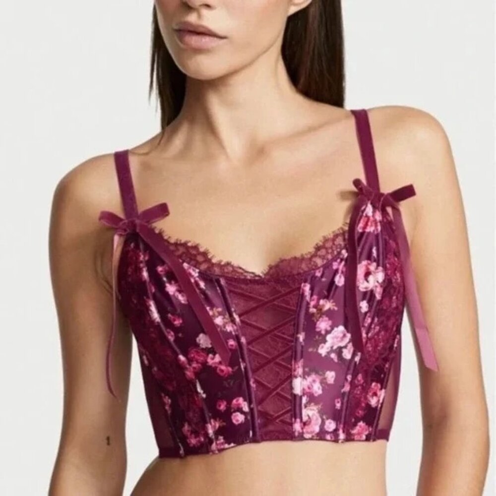 Victoria's Secret Dream Angels Floral Lace Corset Top Size M-DD/E80 Plum